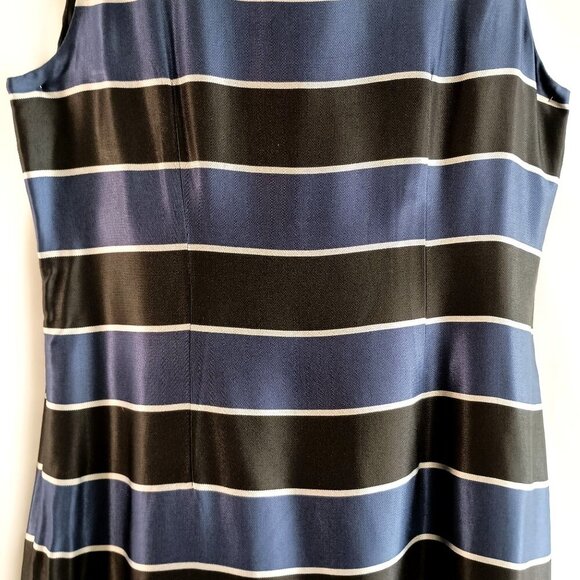 Banana Republic Blue Black Satin Ruffle Neck Sleeveless Dress Size 8 Lined - Picture 6 of 10